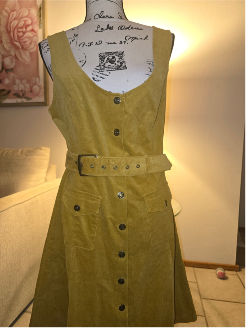 Voodoo Vixen Corduroy Belted Mini Suspender Dress Size XL NWT